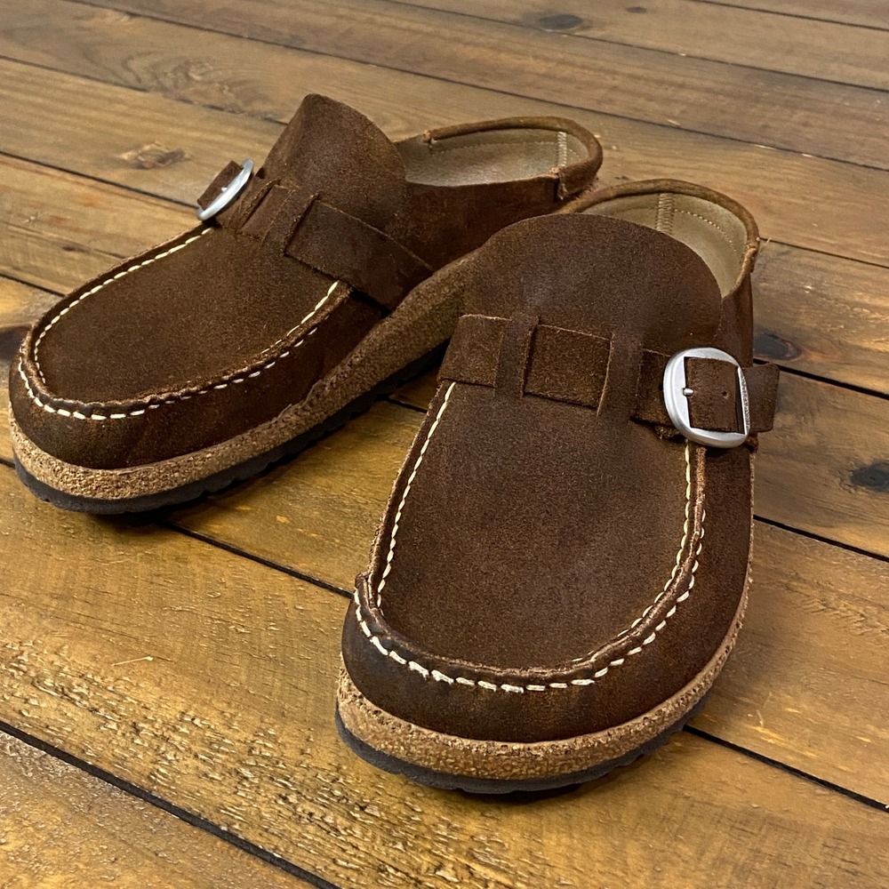 Birkenstock Buckley Moccasin Clog Suede Brown Buckle Shoes Womens 40 L9 M7